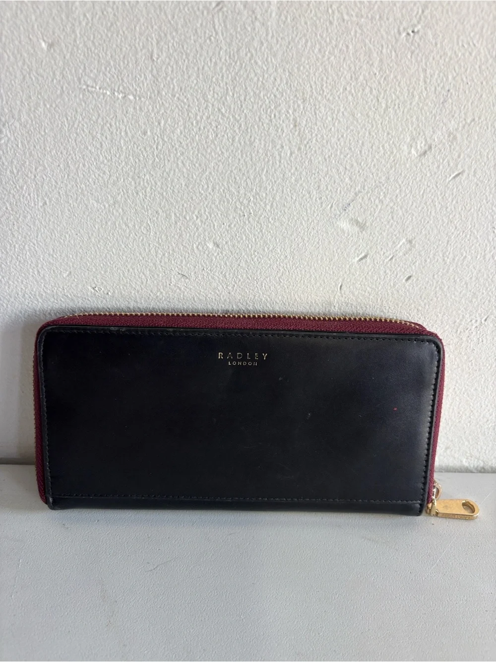 RADLEY LONDON Black & Burgundy Zip-Around Wallet with Mushroom and Dog Motif